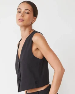 MONROW Soft Twill Relaxed Vest FADEDBLACK Best Sale